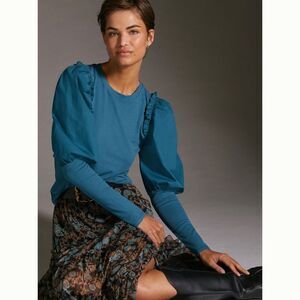 Anthropologie Ruffled Contrast Top | Size: XS Petite | Color: Turquoise